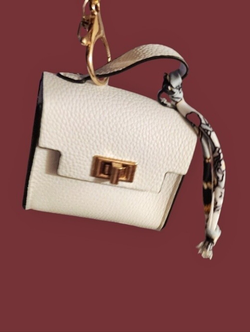 White Leather Mini Coin Purse Keychain/Bag Charm